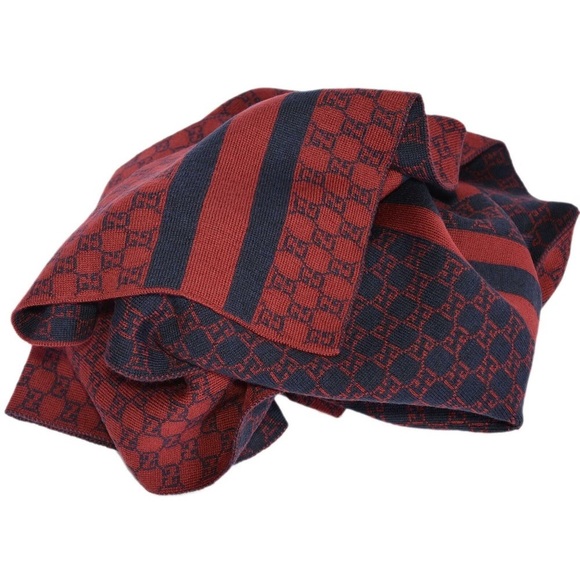 ♥️SOLD♥️Gucci Unisex Burgundy Blue Wool WebStripe - Picture 3 of 7